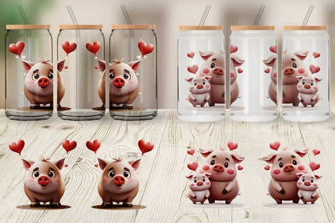 Glass Can Valentine Pig Sublimation artnoy 