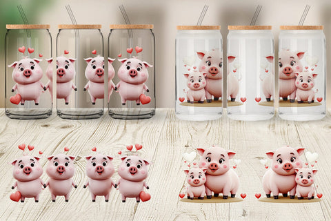 Glass Can Valentine Pig Sublimation artnoy 