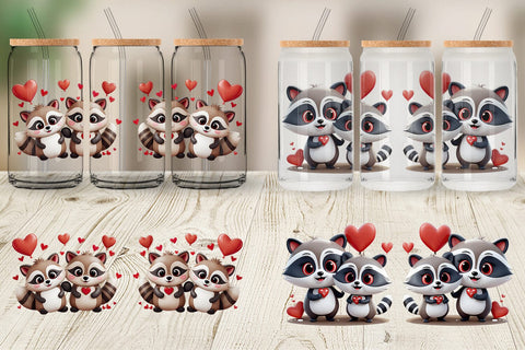 Glass Can Valentine Raccoon Sublimation artnoy 