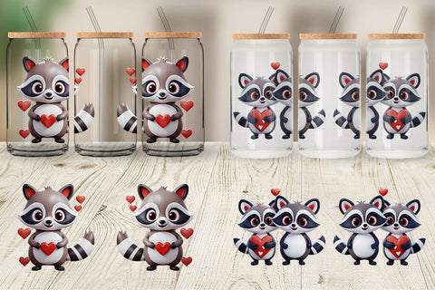 Glass Can Valentine Raccoon Sublimation artnoy 