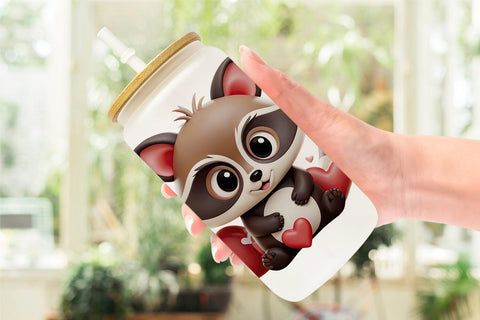 Glass Can Valentine Raccoon Sublimation artnoy 