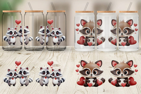 Glass Can Valentine Raccoon Sublimation artnoy 