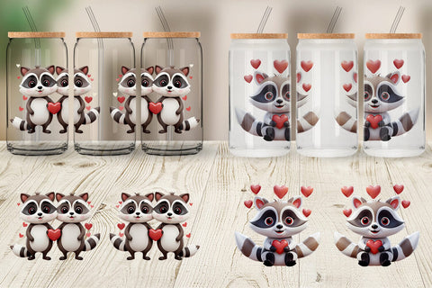 Glass Can Valentine Raccoon Sublimation artnoy 