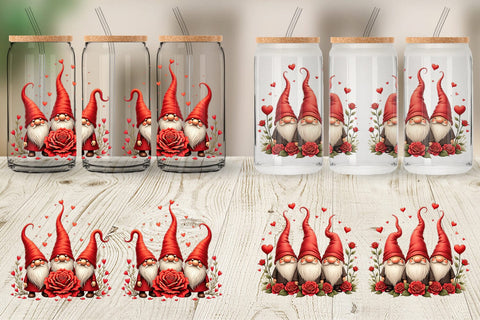 Glass Can Valentine Rose Gnome Sublimation artnoy 