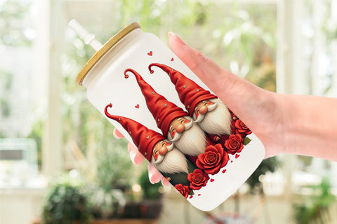 Glass Can Valentine Rose Gnome Sublimation artnoy 