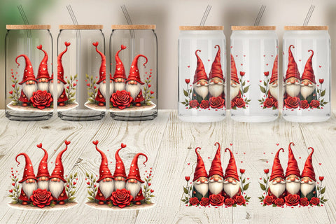 Glass Can Valentine Rose Gnome Sublimation artnoy 