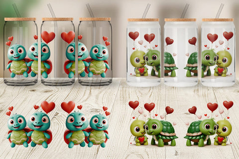 Glass Can Valentine Turtle Sublimation artnoy 