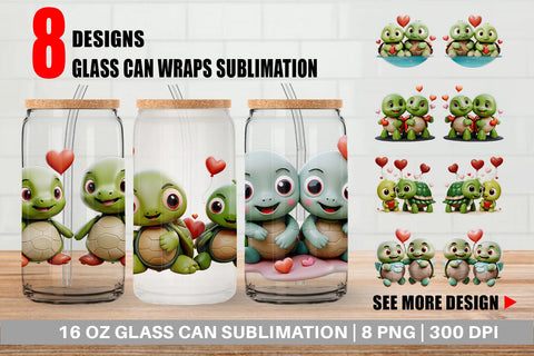 Glass Can Valentine Turtle Sublimation artnoy 
