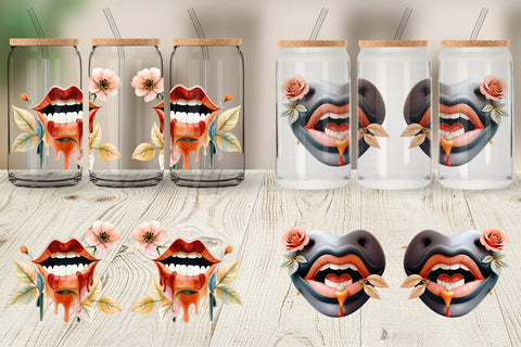 Glass Can Vampire Lips Watercolor Floral Sublimation artnoy 