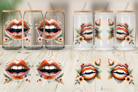 Glass Can Vampire Lips Watercolor Floral Sublimation artnoy 