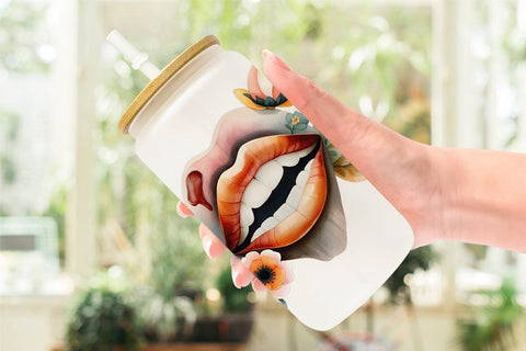 Glass Can Vampire Lips Watercolor Floral Sublimation artnoy 
