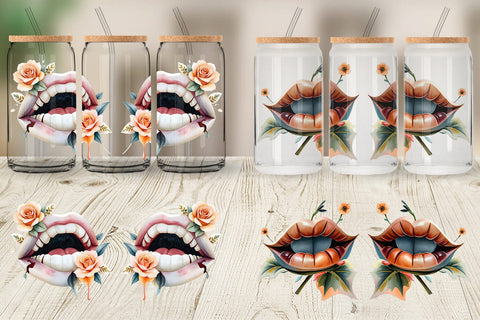 Glass Can Vampire Lips Watercolor Floral Sublimation artnoy 