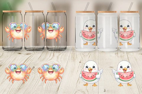 Glass Can Vibrant Summer Animals Watercolor Sublimation artnoy 