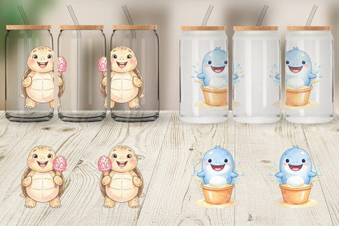 Glass Can Vibrant Summer Animals Watercolor Sublimation artnoy 