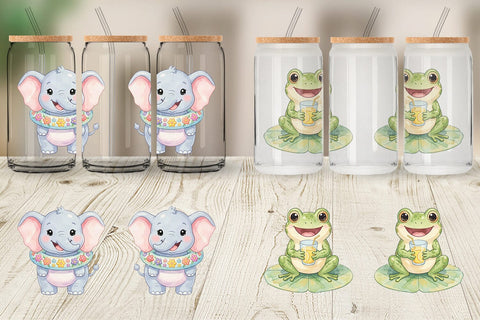 Glass Can Vibrant Summer Animals Watercolor Sublimation artnoy 