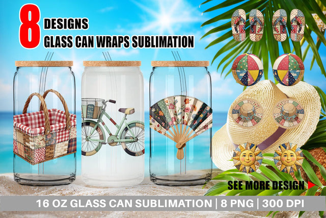 Glass Can Vibrant Summer Play Patchwork Sublimation artnoy 