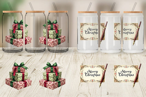 Glass Can Victorian Christmas Post & Parcel Watercolor Sublimation artnoy 