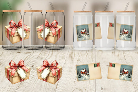 Glass Can Victorian Christmas Post & Parcel Watercolor Sublimation artnoy 