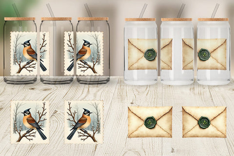 Glass Can Victorian Christmas Post & Parcel Watercolor Sublimation artnoy 