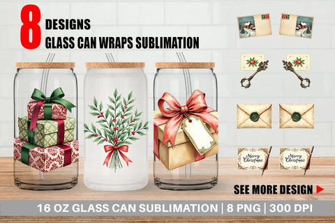 Glass Can Victorian Christmas Post & Parcel Watercolor Sublimation artnoy 