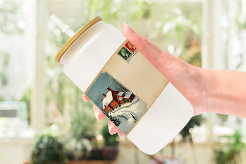 Glass Can Victorian Christmas Post & Parcel Watercolor Sublimation artnoy 