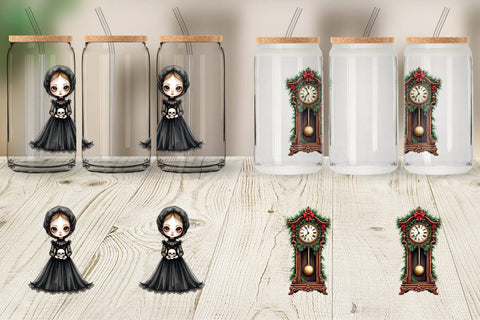 Glass Can Victorian Gothic Christmas Watercolor Sublimation artnoy 