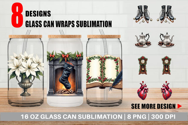 Glass Can Victorian Gothic Christmas Watercolor Sublimation artnoy 