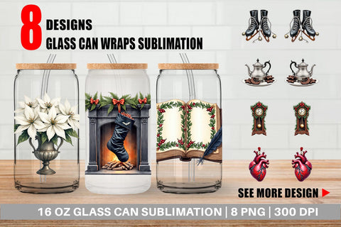 Glass Can Victorian Gothic Christmas Watercolor Sublimation artnoy 