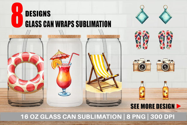 Glass Can Vintage 70s Poolside Summer Watercolor Sublimation artnoy 