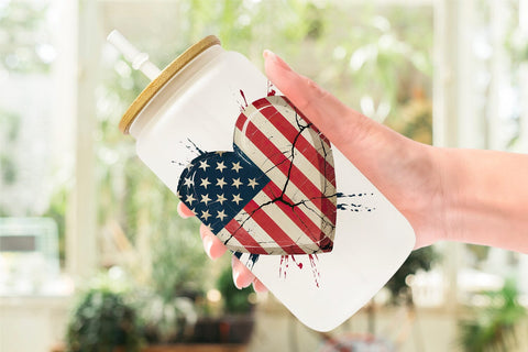 Glass Can Vintage American Flag Heart Sublimation artnoy 