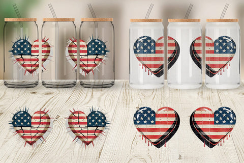 Glass Can Vintage American Flag Heart Sublimation artnoy 