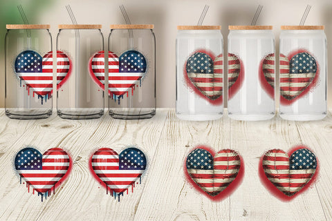Glass Can Vintage American Flag Heart Sublimation artnoy 