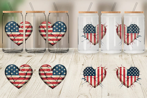 Glass Can Vintage American Flag Heart Sublimation artnoy 