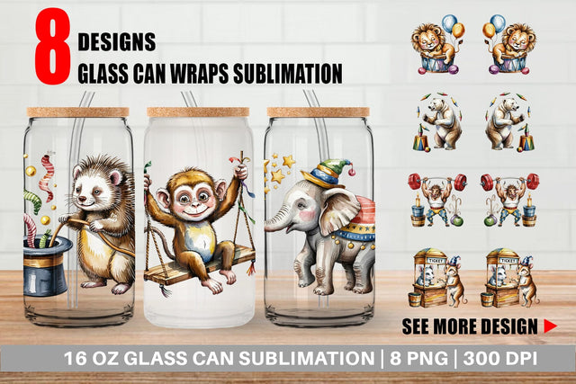 Glass Can Vintage Animal Circus Sublimation artnoy 