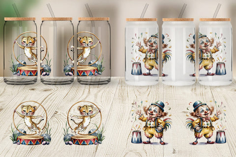 Glass Can Vintage Animal Circus Sublimation artnoy 