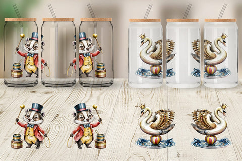 Glass Can Vintage Animal Circus Sublimation artnoy 