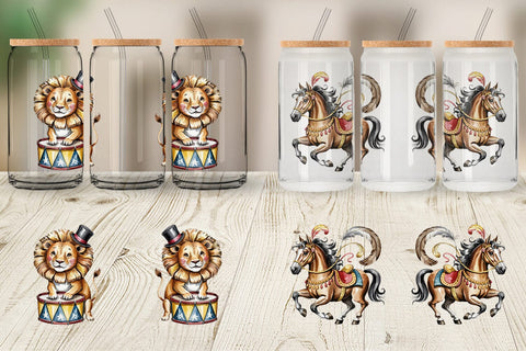 Glass Can Vintage Animal Circus Sublimation artnoy 