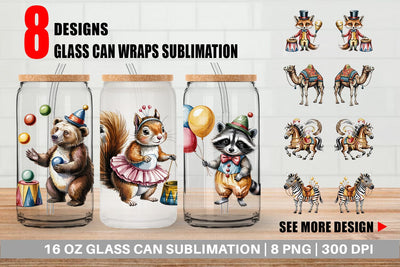 Glass Can Vintage Animal Circus Sublimation artnoy 