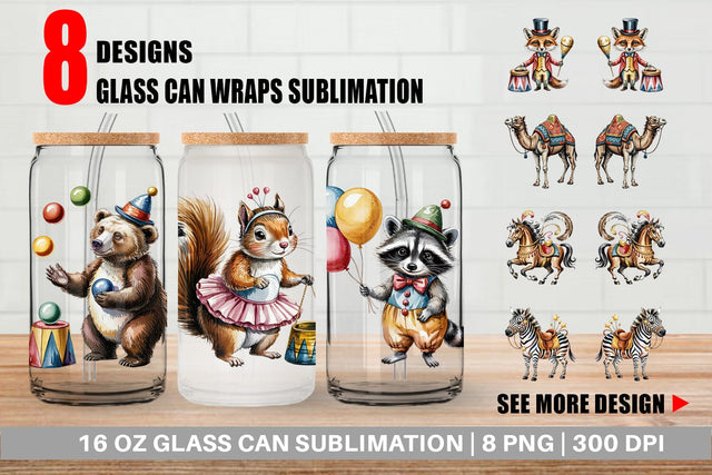Glass Can Vintage Animal Circus Sublimation artnoy 