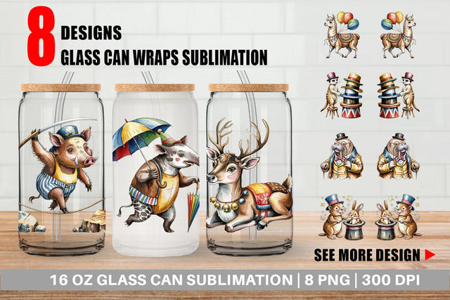 Glass Can Vintage Animal Circus Sublimation artnoy 