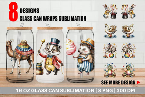 Glass Can Vintage Animal Circus Sublimation artnoy 