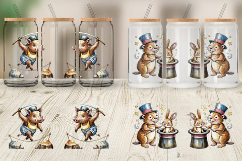 Glass Can Vintage Animal Circus Sublimation artnoy 