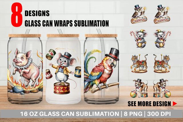 Glass Can Vintage Animal Circus Sublimation artnoy 