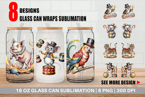 Glass Can Vintage Animal Circus Sublimation artnoy 