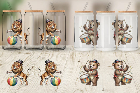 Glass Can Vintage Animal Circus Sublimation artnoy 