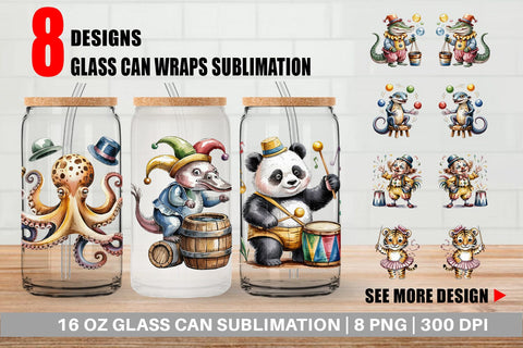 Glass Can Vintage Animal Circus Sublimation artnoy 