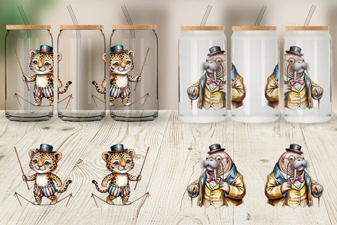 Glass Can Vintage Animal Circus Sublimation artnoy 