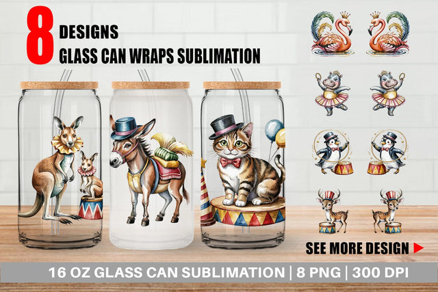 Glass Can Vintage Animal Circus Sublimation artnoy 