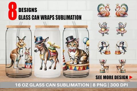Glass Can Vintage Animal Circus Sublimation artnoy 