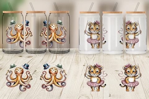 Glass Can Vintage Animal Circus Sublimation artnoy 